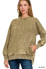 Acid Wash Fleece Hi-Low Hem Pullover