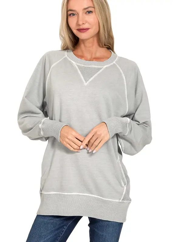 Pigment Dyed French Terry Pullover with Pockets