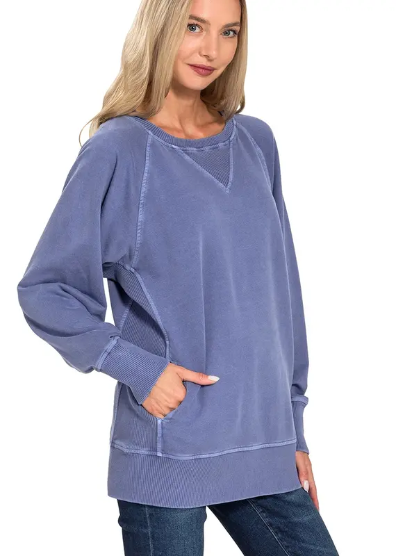 Pigment Dyed French Terry Pullover with Pockets
