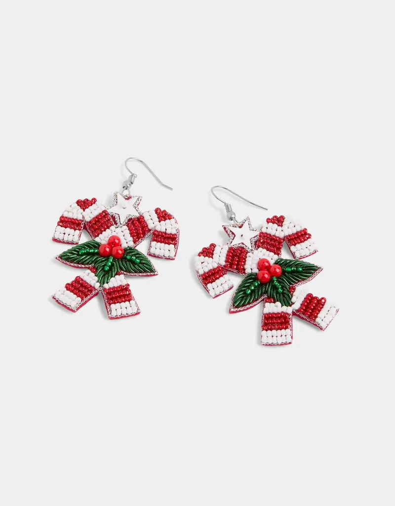 Holly Candy Cane Earrings - Christmas