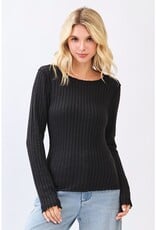 Lettuce Hem Long Sleeve Ribbed Knit Sweater Top - 4 Color Options