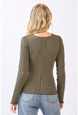 Lettuce Hem Long Sleeve Ribbed Knit Sweater Top - 4 Color Options