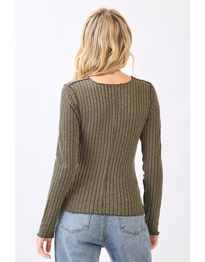 Lettuce Hem Long Sleeve Ribbed Knit Sweater Top - 4 Color Options