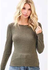 Lettuce Hem Long Sleeve Ribbed Knit Sweater Top - 4 Color Options
