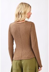 Lettuce Hem Long Sleeve Ribbed Knit Sweater Top - 4 Color Options