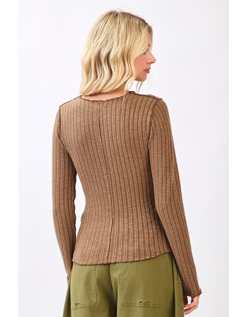 Lettuce Hem Long Sleeve Ribbed Knit Sweater Top - 4 Color Options