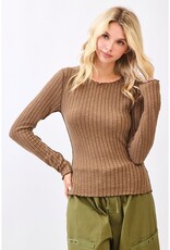 Lettuce Hem Long Sleeve Ribbed Knit Sweater Top - 4 Color Options