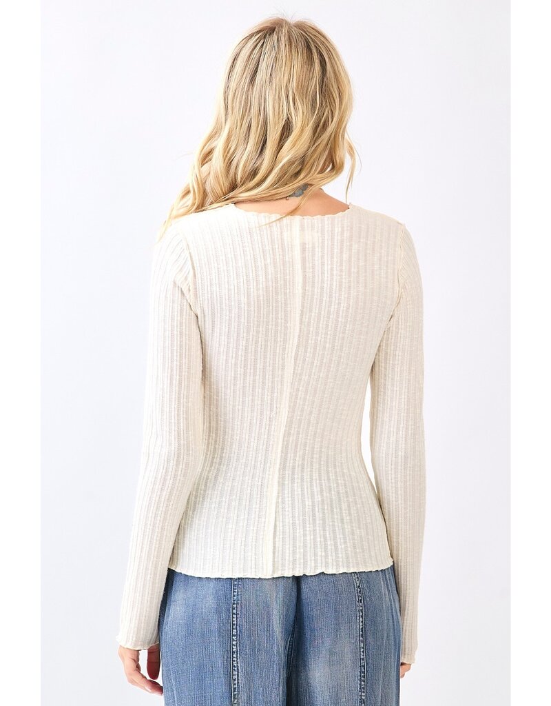 Lettuce Hem Long Sleeve Ribbed Knit Sweater Top - 4 Color Options