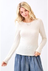 Lettuce Hem Long Sleeve Ribbed Knit Sweater Top - 4 Color Options