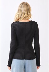Lettuce Hem Long Sleeve Ribbed Knit Sweater Top - 4 Color Options
