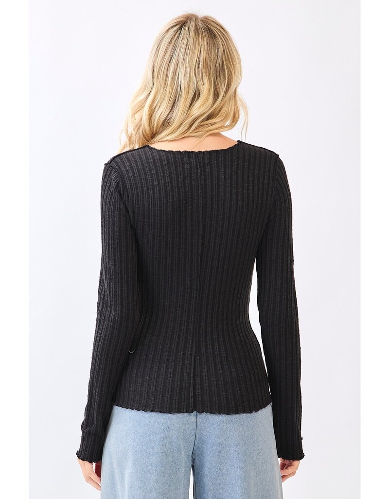 Lettuce Hem Long Sleeve Ribbed Knit Sweater Top - 4 Color Options