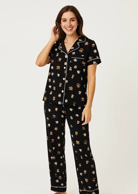 Coffee Print Yummy Jersey Pj Set