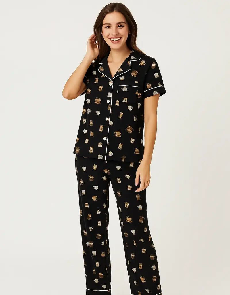 Coffee Print Yummy Jersey Pj Set