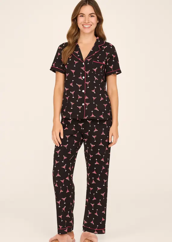 Martini Glasses Print Yummy Jersey Pj Set
