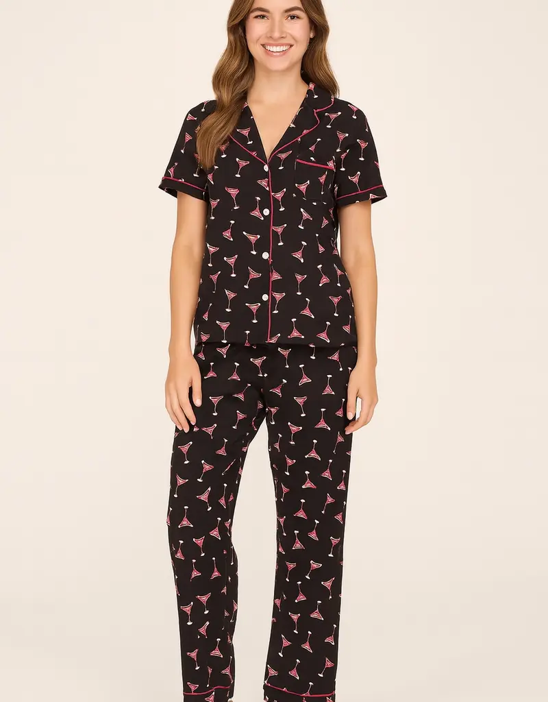 Martini Glasses Print Yummy Jersey Pj Set
