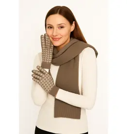Houndstooth Knit Touch Gloves - Beige