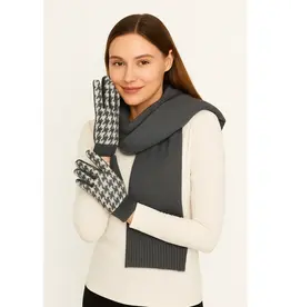 Houndstooth Knit Touch Gloves - Gray