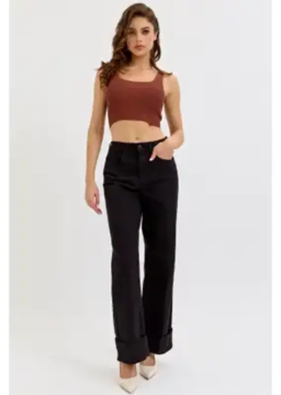 HR Wide Leg with Self High Cuffed Hem Jean