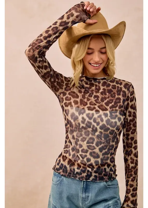 Leopard Print Mesh Top