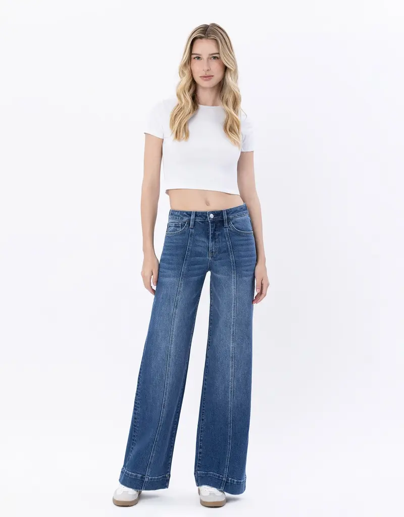 High Rise Trouser Hem Wide Leg Jean