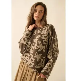 Floral Jacquard-Knit Rolled-Edge Sweater