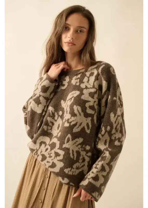 Floral Jacquard-Knit Rolled-Edge Sweater