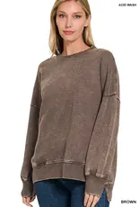 Acid Wash Fleece Hi-Low Hem Pullover