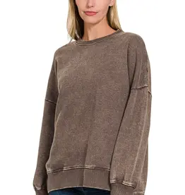 Acid Wash Fleece Hi-Low Hem Pullover