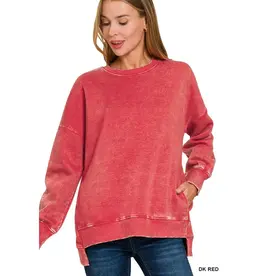 Acid Wash Fleece Hi-Low Hem Pullover