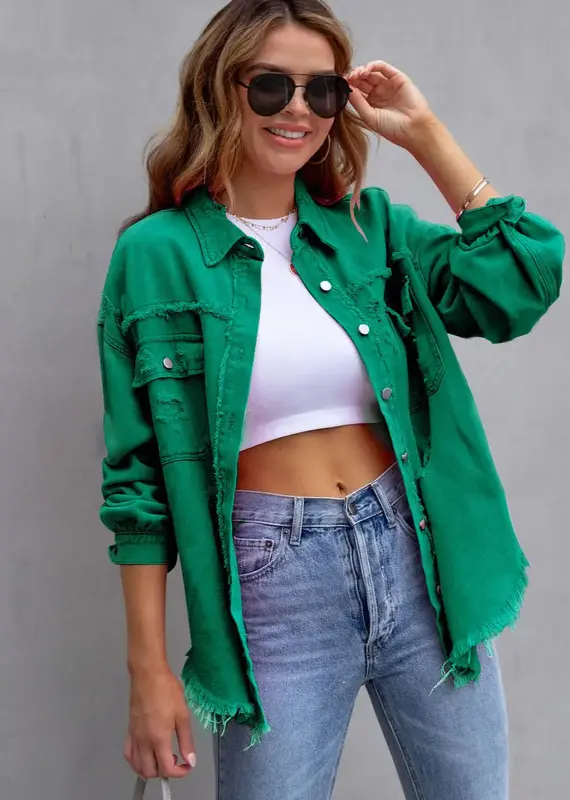 Distressed Shirt/Jacket With Frayed Hem