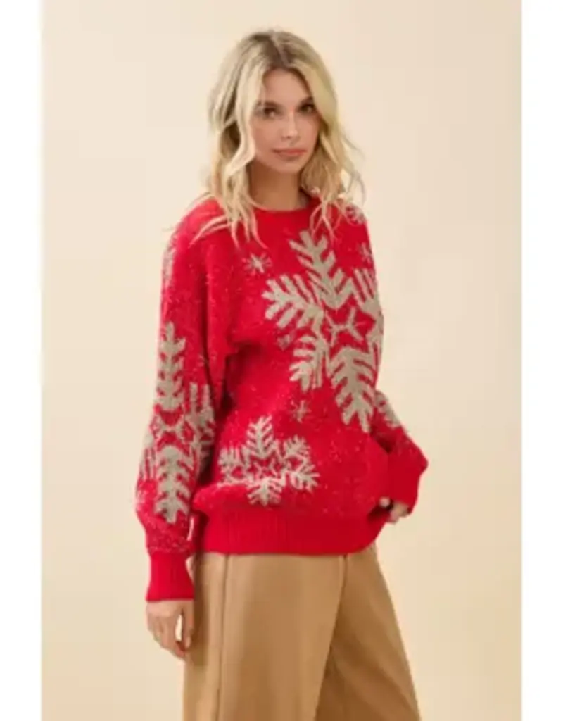 Festive Red Snowflake Sweater