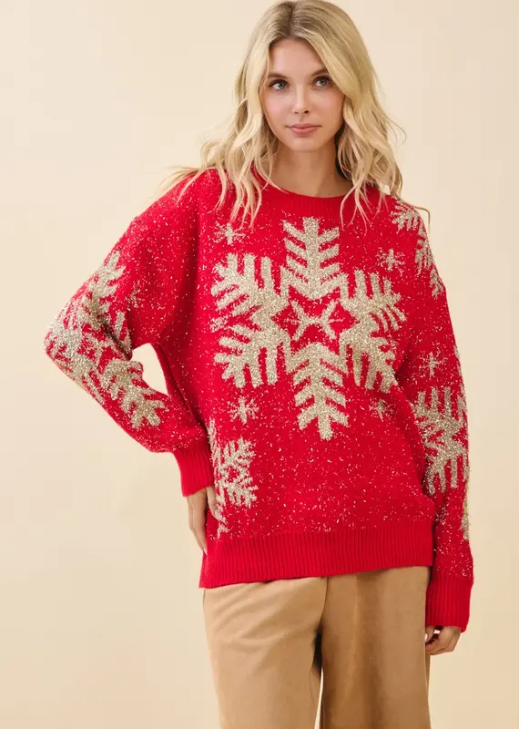 Festive Red Snowflake Sweater