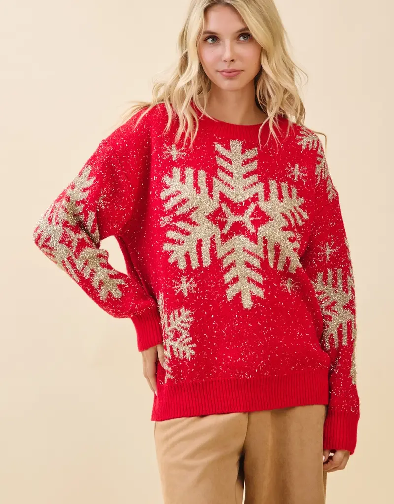 Festive Red Snowflake Sweater