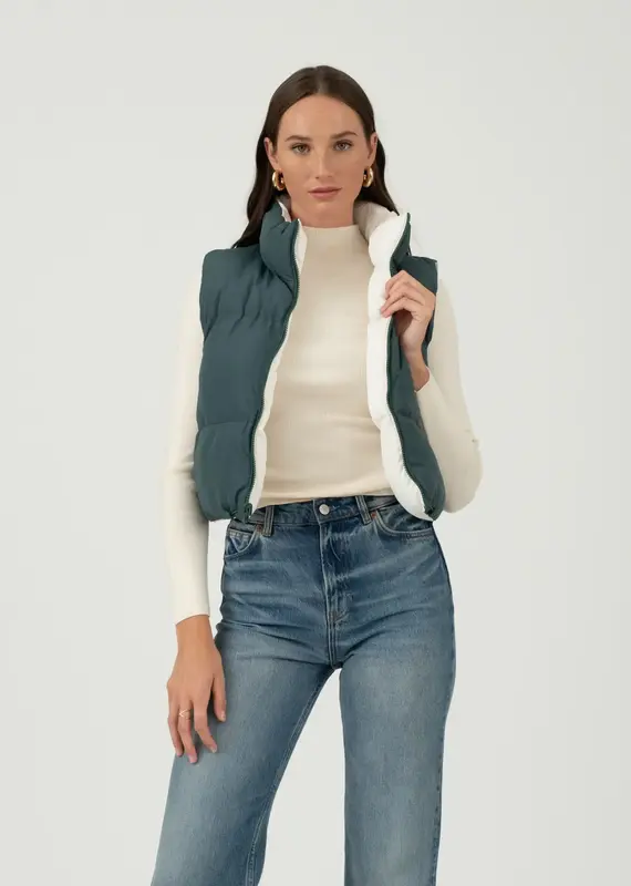 Reversible Zip Up Cropped Puffer Vest