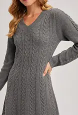 V-Neck Cable Knit Sweater Dress