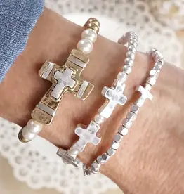 Faithful Trio – Boho Cross Stretch Bracelet Set