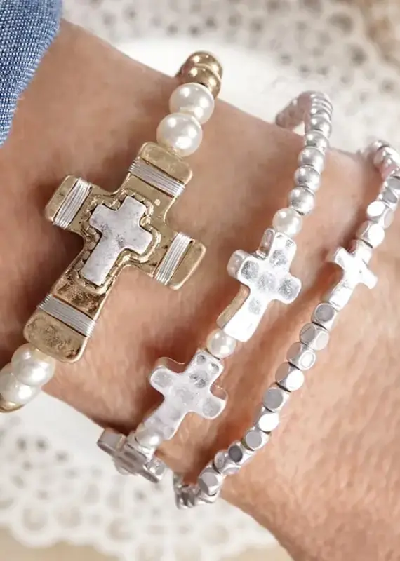 Faithful Trio – Boho Cross Stretch Bracelet Set