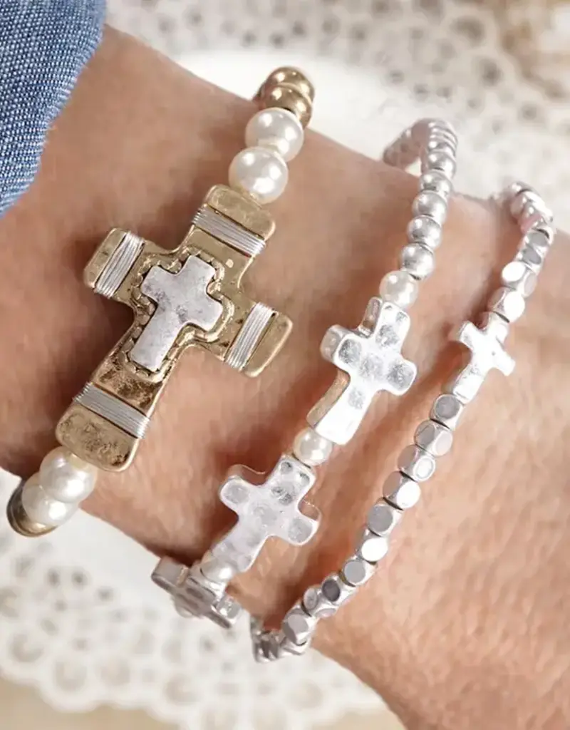Faithful Trio – Boho Cross Stretch Bracelet Set