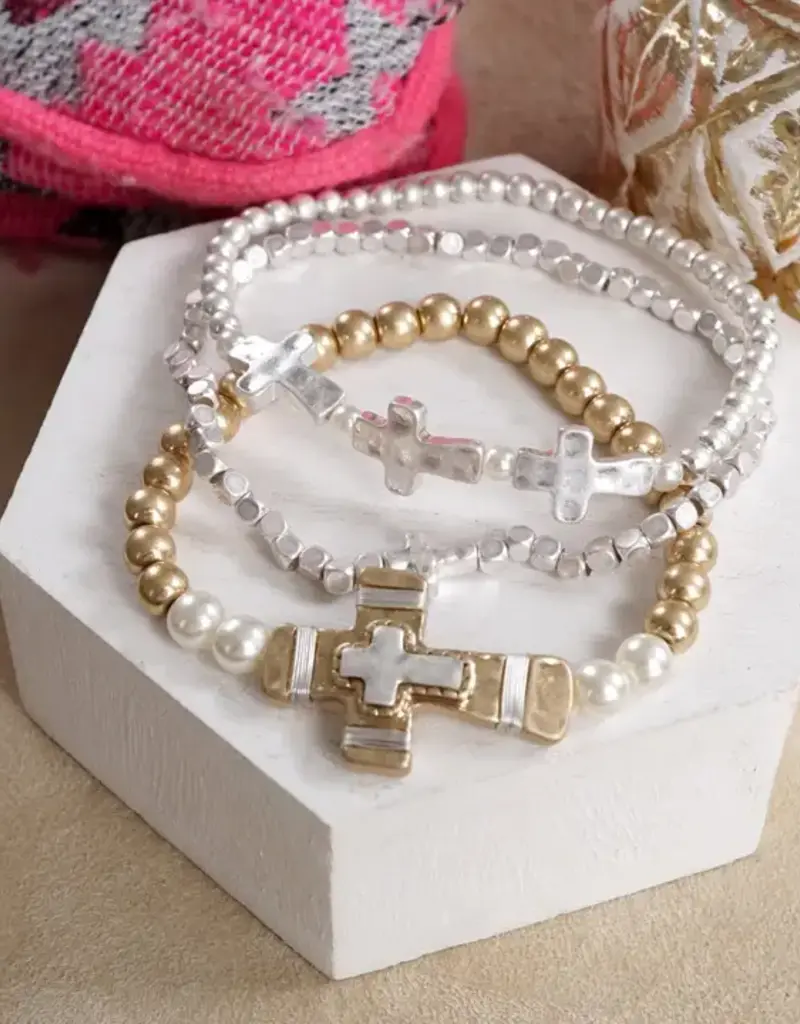 Faithful Trio – Boho Cross Stretch Bracelet Set