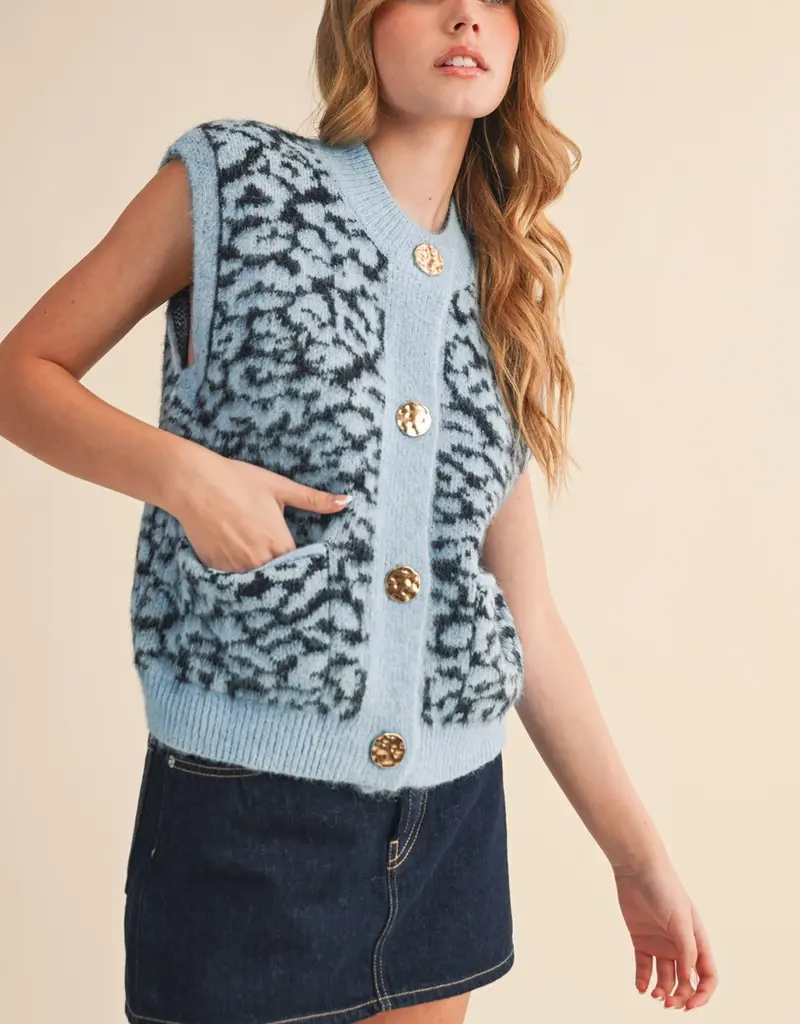 Leopard Knit Sweater Vest