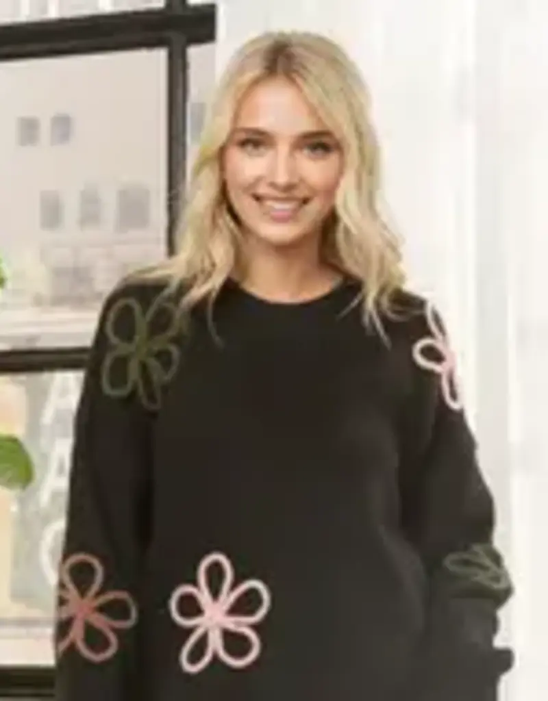 Cozy Sweater With Floral Applique