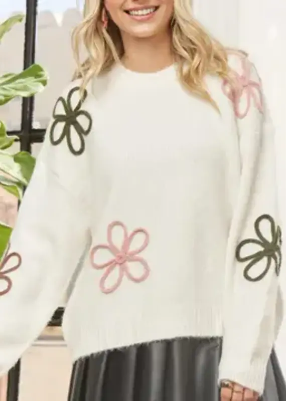 Cozy Sweater With Floral Applique