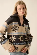 Alpine Knit Collared V-Neck Sweater