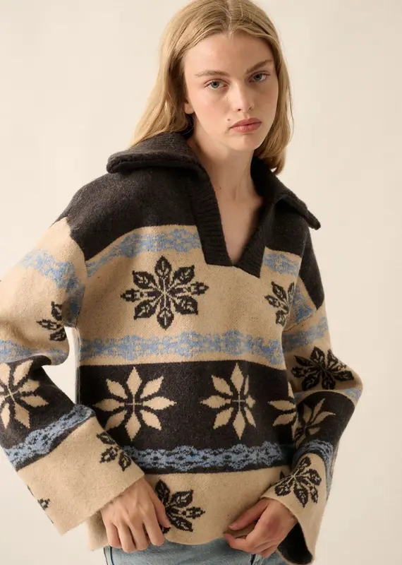 Alpine Knit Collared V-Neck Sweater