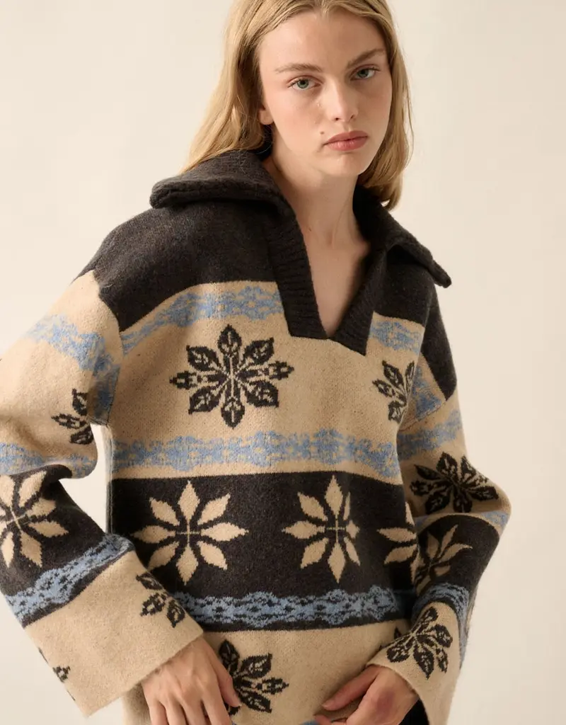 Alpine Knit Collared V-Neck Sweater