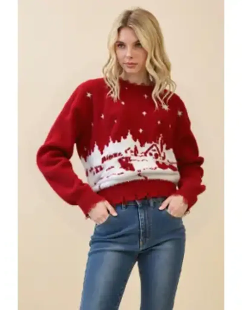 Festive Red Snow Sweater