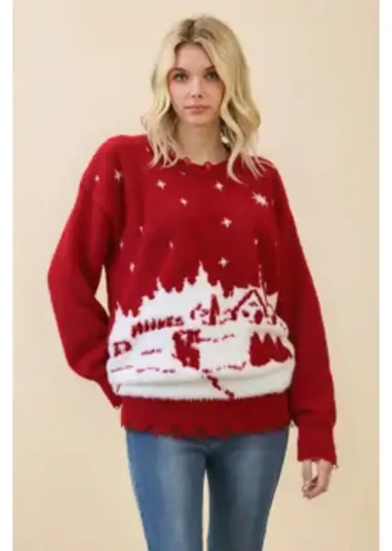 Festive Red Snow Sweater