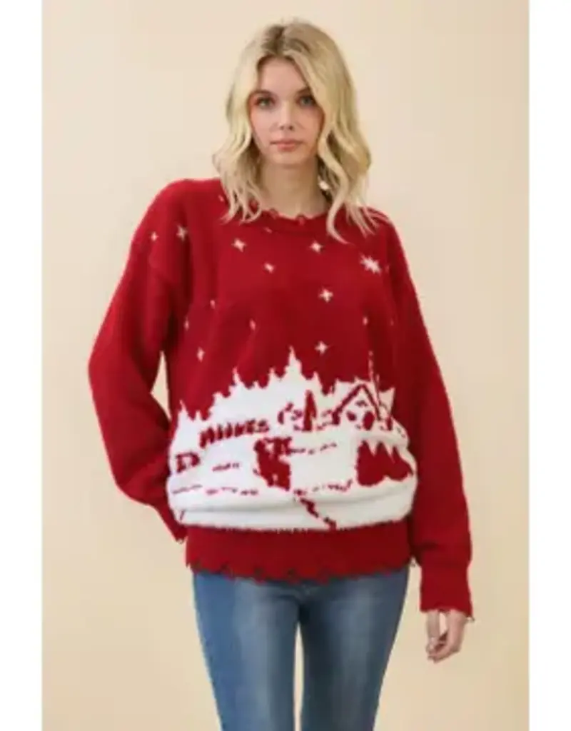 Festive Red Snow Sweater