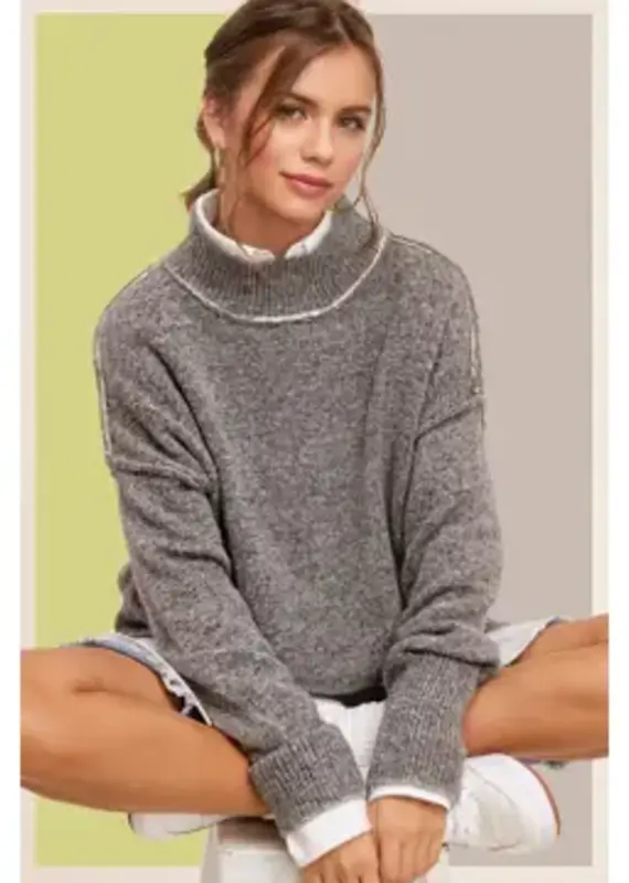 Mock Neck Exposed Seaming Detailed Sweater