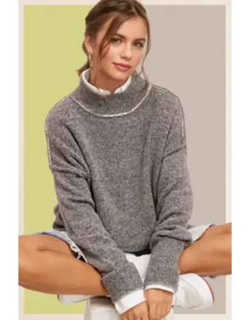 Mock Neck Exposed Seaming Detailed Sweater